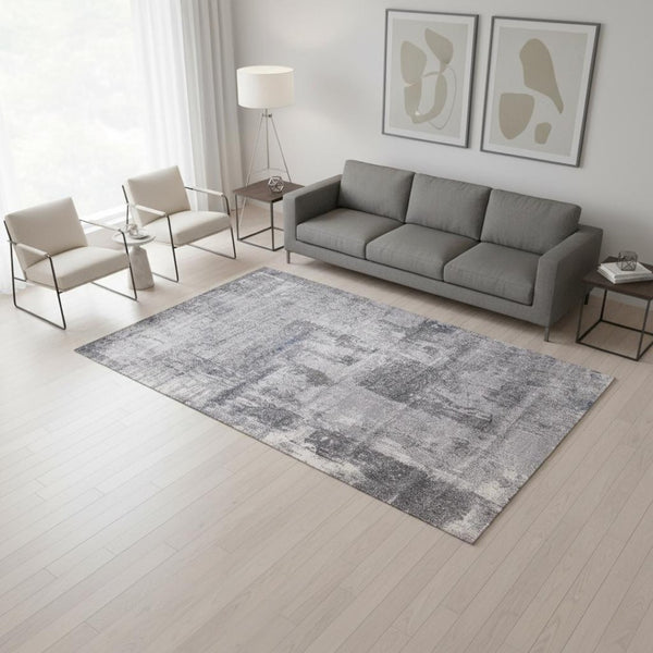 HomeRoots 5' Modern Gray and Ivory Abstract Area Rug - Soft, Stain-Resistant, Ideal for Busy Households 5' X 8' 660052
