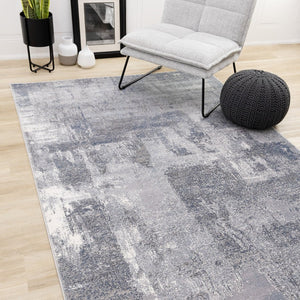 HomeRoots 5' Modern Gray and Ivory Abstract Area Rug - Soft, Stain-Resistant, Ideal for Busy Households 5' X 8' 660052