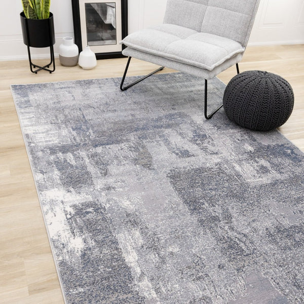 HomeRoots 5' Modern Gray and Ivory Abstract Area Rug - Soft, Stain-Resistant, Ideal for Busy Households 5' X 8' 660052