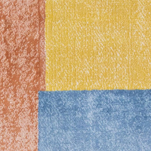 HomeRoots 5' Vibrant Geometric Area Rug in Yellow, Orange, and Blue - Durable, Stain-Resistant, Modern Design 5' X 8' 660054