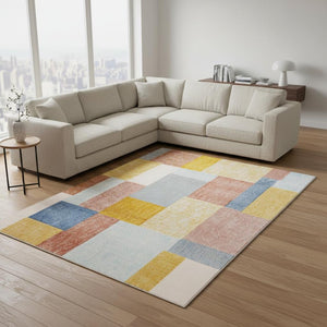 HomeRoots 8' Vibrant Yellow, Orange, and Blue Geometric Area Rug - Modern Design for Stylish Living Spaces 8' X 11' 660055