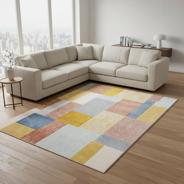 HomeRoots 8' Vibrant Yellow, Orange, and Blue Geometric Area Rug - Modern Design for Stylish Living Spaces 8' X 11' 660055