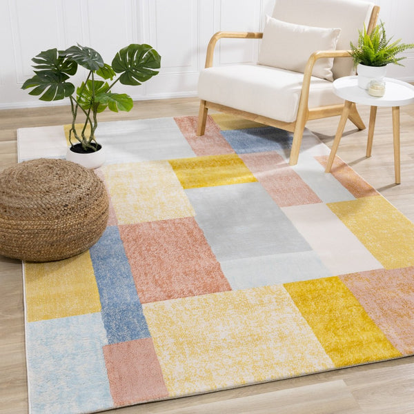 HomeRoots 8' Vibrant Yellow, Orange, and Blue Geometric Area Rug - Modern Design for Stylish Living Spaces 8' X 11' 660055