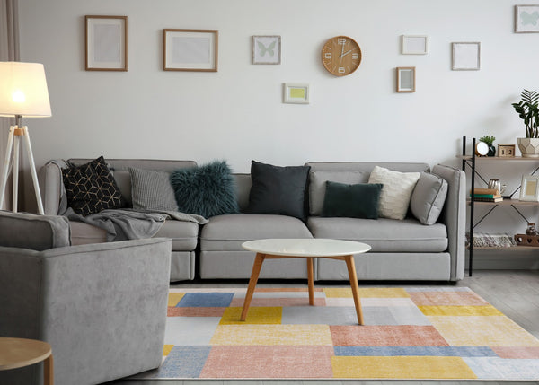 HomeRoots 8' Vibrant Yellow, Orange, and Blue Geometric Area Rug - Modern Design for Stylish Living Spaces 8' X 11' 660055