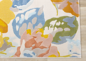 HomeRoots 5' Botanical Leaves Area Rug - Vibrant Yellow, Blue, and Pink Design for Durable, Stylish Living Spaces 5' X 8' 660056