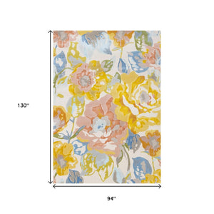 HomeRoots 8' Bright Botanical Leaves Area Rug in Yellow, Blue, and Pink - Durable, Soft, and Stylish Decor 8' X 11' 660057