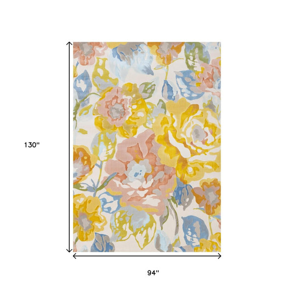HomeRoots 8' Bright Botanical Leaves Area Rug in Yellow, Blue, and Pink - Durable, Soft, and Stylish Decor 8' X 11' 660057