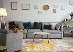 HomeRoots 8' Bright Botanical Leaves Area Rug in Yellow, Blue, and Pink - Durable, Soft, and Stylish Decor 8' X 11' 660057