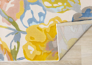 HomeRoots 8' Bright Botanical Leaves Area Rug in Yellow, Blue, and Pink - Durable, Soft, and Stylish Decor 8' X 11' 660057