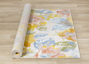 HomeRoots 8' Bright Botanical Leaves Area Rug in Yellow, Blue, and Pink - Durable, Soft, and Stylish Decor 8' X 11' 660057