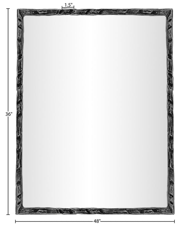 Meridian Furniture Hammer Forged Iron Wall Mirror Handcrafted Antique Frame for Entryway or Living Room Decor Black 48 inches 66005Black-M