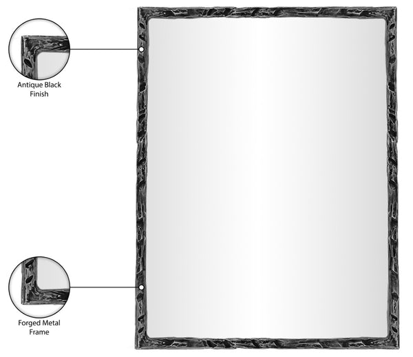 Meridian Furniture Hammer Forged Iron Wall Mirror Handcrafted Antique Frame for Entryway or Living Room Decor Black 48 inches 66005Black-M