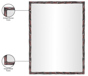Meridian Furniture Hammer Forged Iron Wall Mirror Handcrafted Antique Frame for Entryway or Living Room Decor Brown 48 inches 66005Brown-M