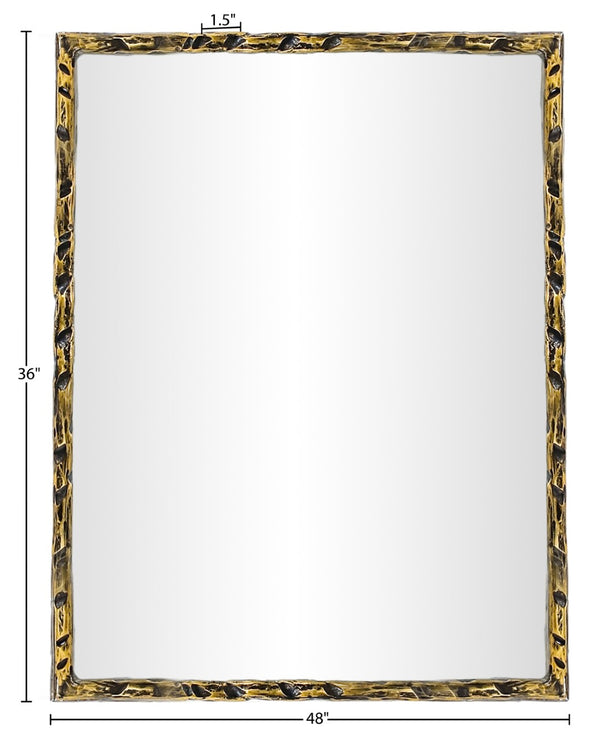 Meridian Furniture Hammer Forged Iron Wall Mirror Handcrafted Antique Frame for Entryway or Living Room Decor Gold 48 inches 66005Gold-M