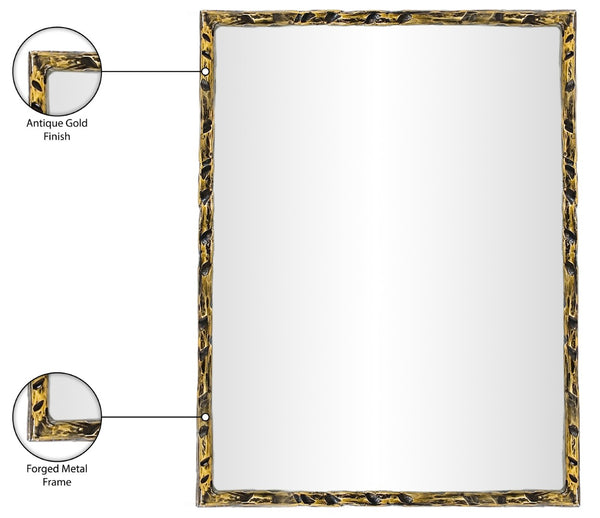 Meridian Furniture Hammer Forged Iron Wall Mirror Handcrafted Antique Frame for Entryway or Living Room Decor Gold 48 inches 66005Gold-M