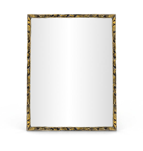 Meridian Furniture Hammer Forged Iron Wall Mirror Handcrafted Antique Frame for Entryway or Living Room Decor Gold 48 inches 66005Gold-M