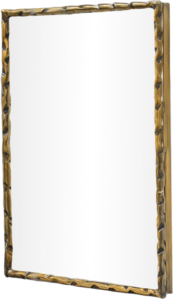 Meridian Furniture Hammer Forged Iron Wall Mirror Handcrafted Antique Frame for Entryway or Living Room Decor Gold 48 inches 66005Gold-M