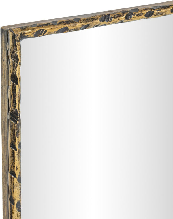 Meridian Furniture Hammer Forged Iron Wall Mirror Handcrafted Antique Frame for Entryway or Living Room Decor Gold 48 inches 66005Gold-M