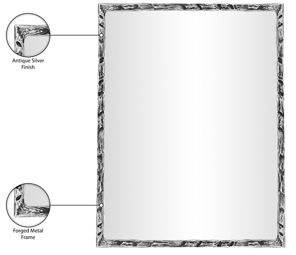 Meridian Furniture Hammer Forged Iron Wall Mirror Handcrafted Antique Frame for Entryway or Living Room Decor Silver 48 inches 66005Silver-M