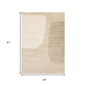 HomeRoots 5' Beige and Cream Abstract Area Rug - Modern, Durable, Stain-Resistant Design for Stylish Living Spaces 5' X 8' 660063