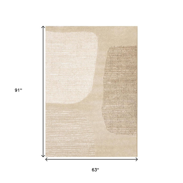HomeRoots 5' Beige and Cream Abstract Area Rug - Modern, Durable, Stain-Resistant Design for Stylish Living Spaces 5' X 8' 660063