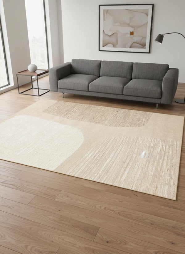 HomeRoots 5' Beige and Cream Abstract Area Rug - Modern, Durable, Stain-Resistant Design for Stylish Living Spaces 5' X 8' 660063