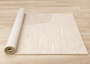 HomeRoots 5' Beige and Cream Abstract Area Rug - Modern, Durable, Stain-Resistant Design for Stylish Living Spaces 5' X 8' 660063