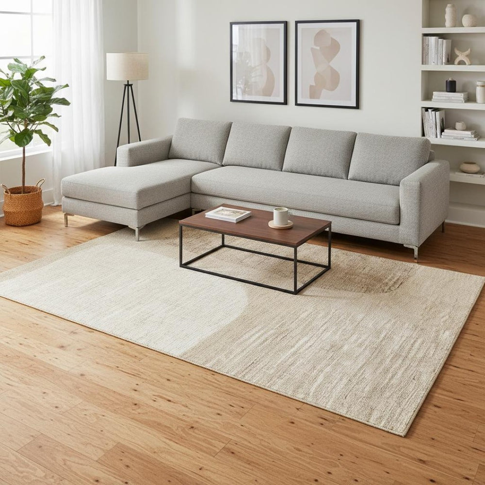 HomeRoots 8' Beige and Cream Abstract Area Rug – Contemporary Design for High Traffic Homes with Easy Care 8' X 11' 660064