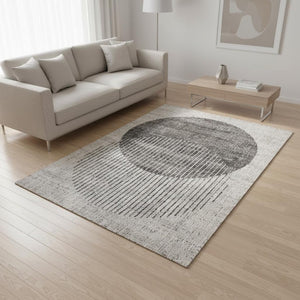 HomeRoots 5' Gray and White Geometric Area Rug - Stylish, Durable, and Stain-Resistant for Busy Homes 5' X 8' 660067