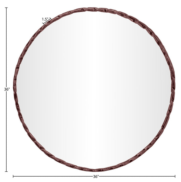 Meridian Furniture Hammer Forged Iron Wall Mirror Handcrafted Antique Frame for Entryway or Living Room Decor Brown 36 inches 66006Brown-M