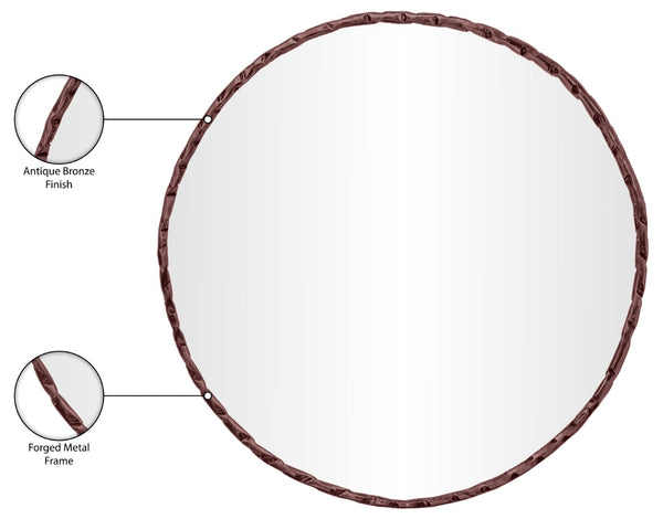 Meridian Furniture Hammer Forged Iron Wall Mirror Handcrafted Antique Frame for Entryway or Living Room Decor Brown 36 inches 66006Brown-M