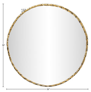 Meridian Furniture Hammer Forged Iron Wall Mirror Handcrafted Antique Frame for Entryway or Living Room Decor Gold 36 inches 66006Gold-M