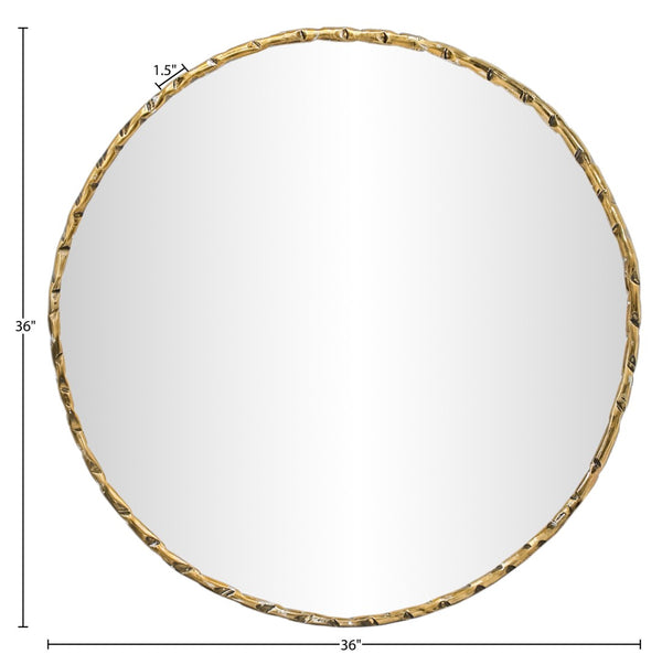 Meridian Furniture Hammer Forged Iron Wall Mirror Handcrafted Antique Frame for Entryway or Living Room Decor Gold 36 inches 66006Gold-M