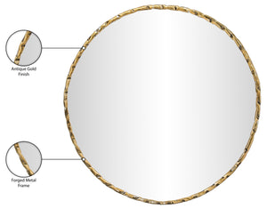 Meridian Furniture Hammer Forged Iron Wall Mirror Handcrafted Antique Frame for Entryway or Living Room Decor Gold 36 inches 66006Gold-M