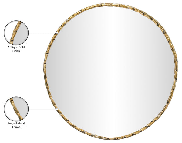 Meridian Furniture Hammer Forged Iron Wall Mirror Handcrafted Antique Frame for Entryway or Living Room Decor Gold 36 inches 66006Gold-M