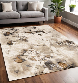 HomeRoots 5' Taupe and Brown Abstract Area Rug - Durable, Stain-Resistant Design for Modern Living Spaces 5' X 8' 660072