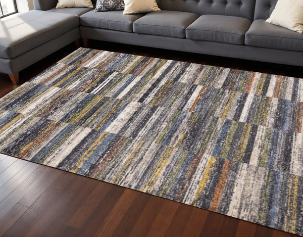 HomeRoots 8' Modern Abstract Area Rug in Gray-Green & Ivory - Durable, Easy-Care Design for Family Spaces 8' X 11' 660075