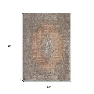 HomeRoots 5' Modern Gray and Pink Medallion Area Rug - Stylish, Durable, Stain-Resistant for Every Room 5' X 8' 660076