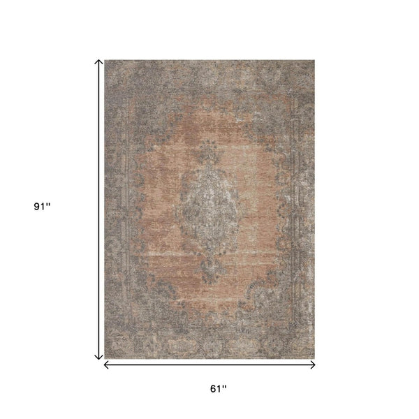 HomeRoots 5' Modern Gray and Pink Medallion Area Rug - Stylish, Durable, Stain-Resistant for Every Room 5' X 8' 660076