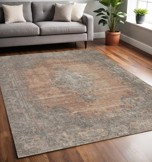 HomeRoots 5' Modern Gray and Pink Medallion Area Rug - Stylish, Durable, Stain-Resistant for Every Room 5' X 8' 660076