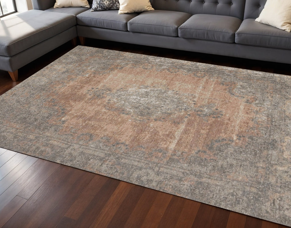 HomeRoots 8' Gray and Pink Medallion Area Rug - Stylish, Durable, and Stain-Resistant for Everyday Family Life 8' X 11' 660077