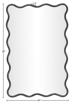 Meridian Furniture Foundry Forged Iron Sculptural Wave Wall Mirror with Artisan Frame for Entryway Living Room Black 66007Black-M