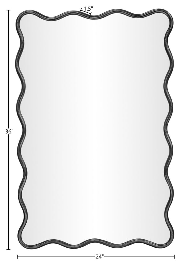 Meridian Furniture Foundry Forged Iron Sculptural Wave Wall Mirror with Artisan Frame for Entryway Living Room Black 66007Black-M