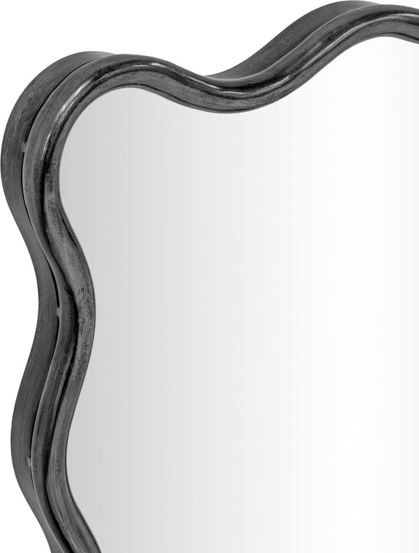 Meridian Furniture Foundry Forged Iron Sculptural Wave Wall Mirror with Artisan Frame for Entryway Living Room Black 66007Black-M