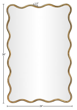 Meridian Furniture Foundry Forged Iron Sculptural Wave Wall Mirror with Artisan Frame for Entryway Living Room Gold 66007Gold-M