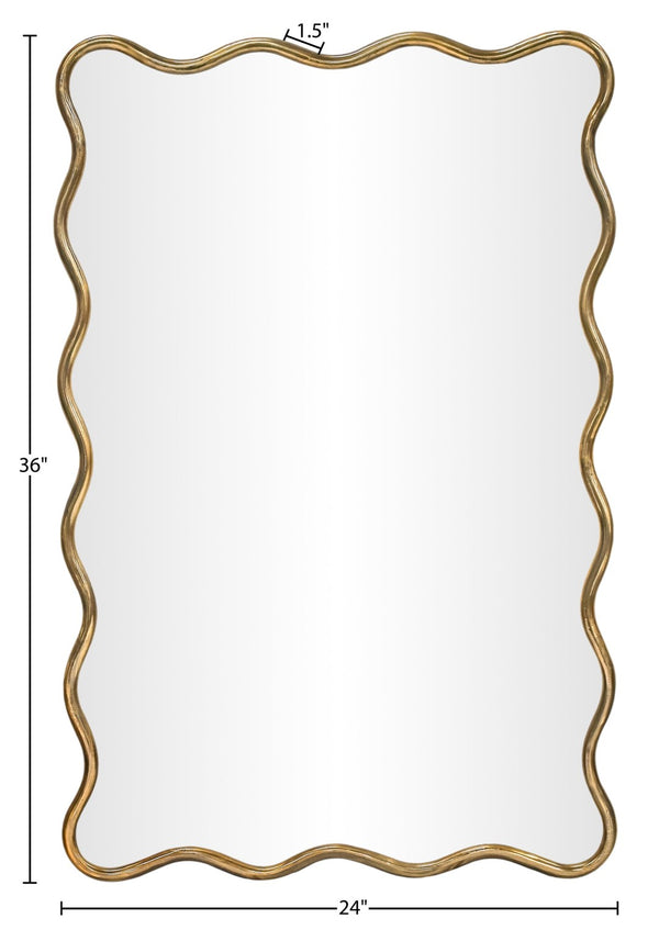 Meridian Furniture Foundry Forged Iron Sculptural Wave Wall Mirror with Artisan Frame for Entryway Living Room Gold 66007Gold-M