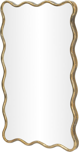 Meridian Furniture Foundry Forged Iron Sculptural Wave Wall Mirror with Artisan Frame for Entryway Living Room Gold 66007Gold-M