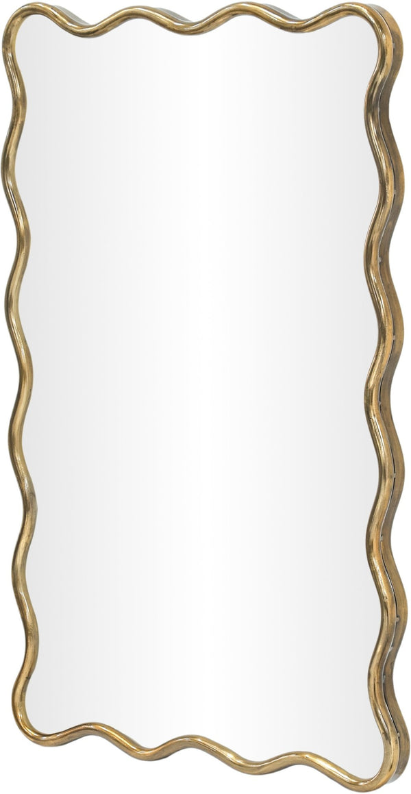 Meridian Furniture Foundry Forged Iron Sculptural Wave Wall Mirror with Artisan Frame for Entryway Living Room Gold 66007Gold-M