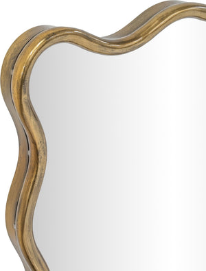 Meridian Furniture Foundry Forged Iron Sculptural Wave Wall Mirror with Artisan Frame for Entryway Living Room Gold 66007Gold-M