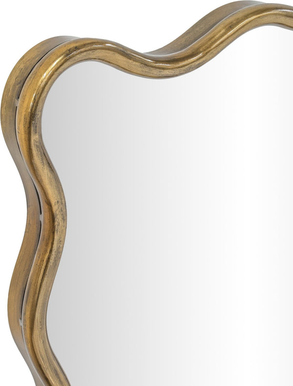 Meridian Furniture Foundry Forged Iron Sculptural Wave Wall Mirror with Artisan Frame for Entryway Living Room Gold 66007Gold-M